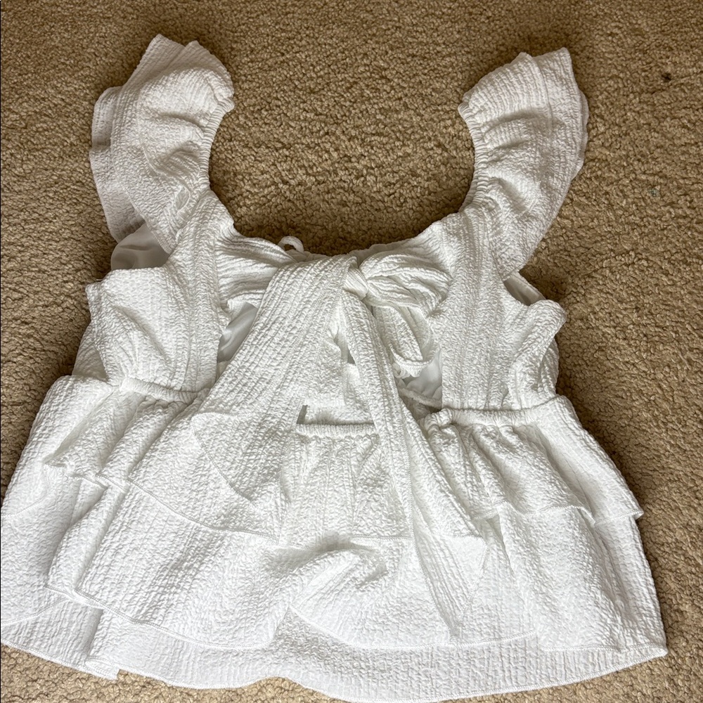 White Ruffled Women's Top - Picture 4 of 5